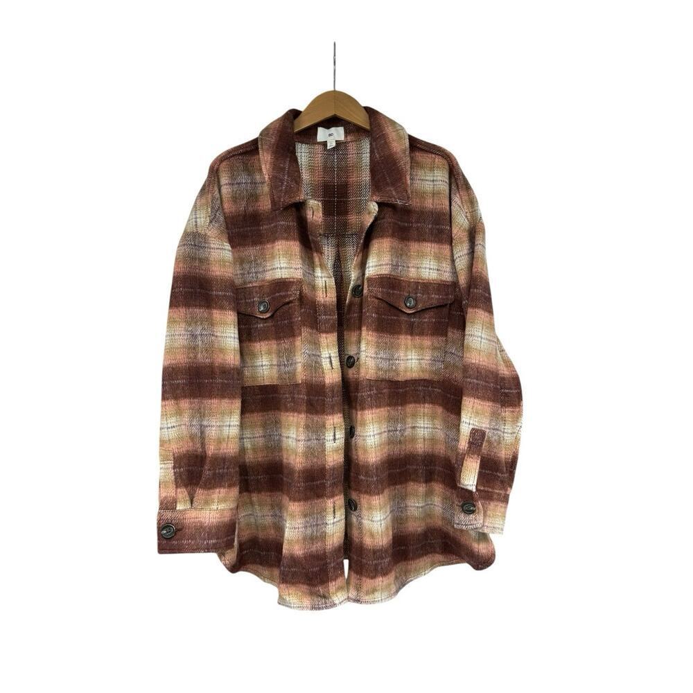 BP Brass Plum Orange Red Plaid Jacket Shacket Fall Layer Womens 2XL